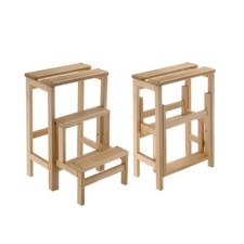 Sgabello scala in legno di faggio naturale richiudibile salvaspazio scaletta 3