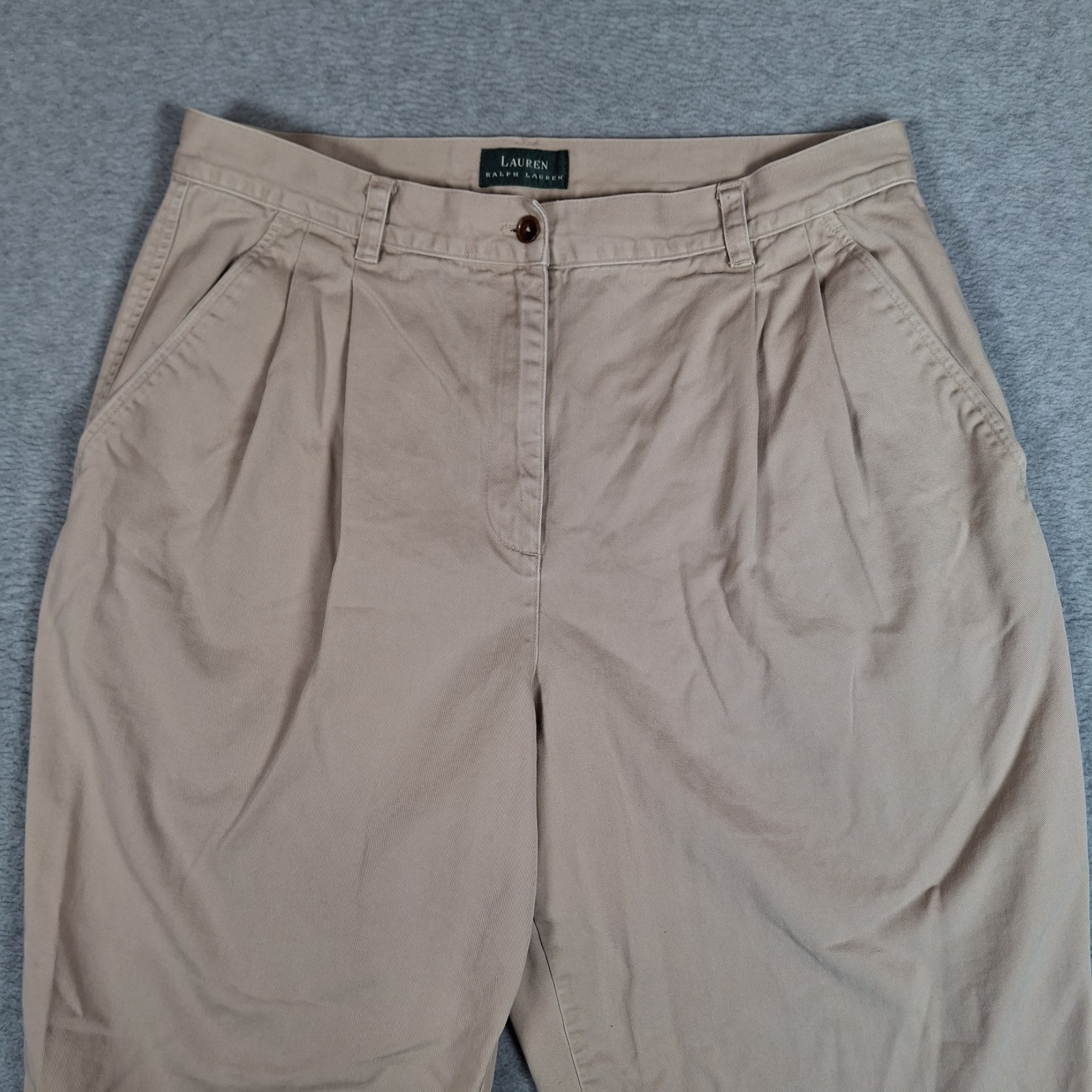 Vintage Ralph Lauren Pleated Chino Pants Women 14W 30X29 Beige High Waisted
