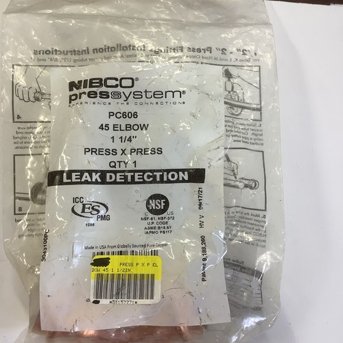 NIBCO PRESS 1-1/4" 45 Elbow Leak Detection Fitting PC606 9043100PC Brand New