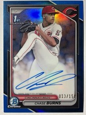 2024 Bowman Draft Chase Burns 1° Bowman True Blue rifrattore automatico 013/150 rossi