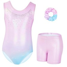Gymnastics Leotards for Girls Sparkly Rhinestone Dance 9-10 Years Light Pink