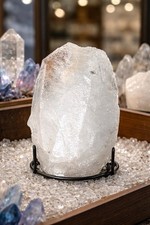 Large Natural Clear Quartz Crystal Mineral Specimen Display on Stand