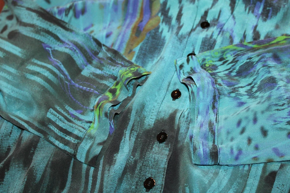 Blusa TIANELLO Sudyne Grande Manga 3/4 Turquesa Botón Frontal Seda SP-128=#20 Foto 4 de 4