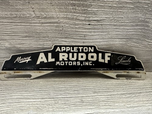 1950 Era Appleton Wisconsin License Plate Topper Mercury Lincoln Dealer Rudolf