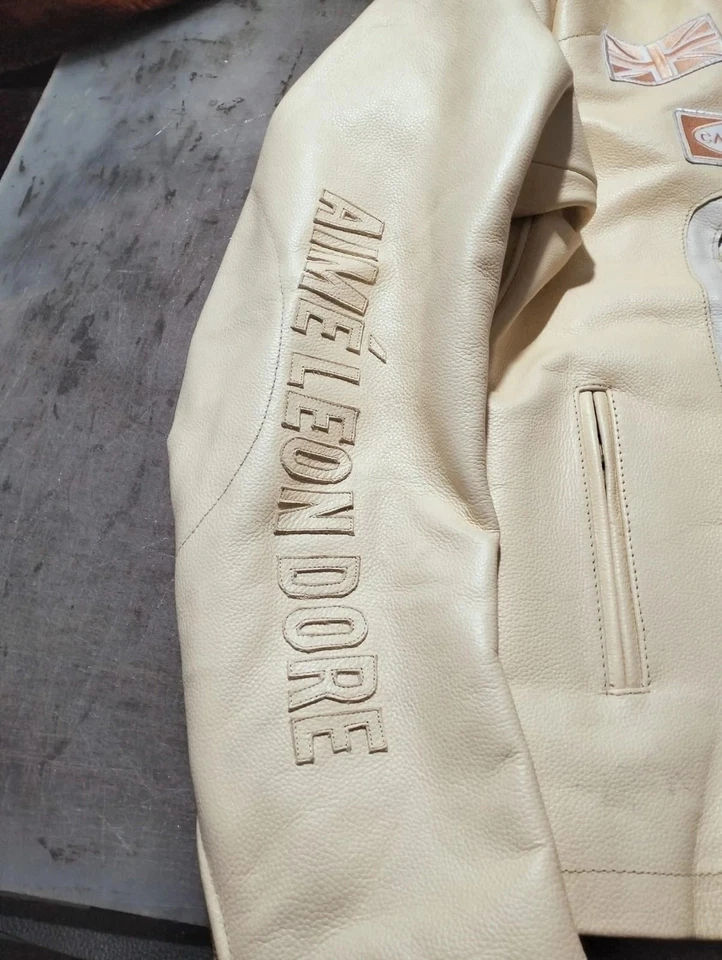 Rare Vanson Leathers X-Ray Campione Handwoven Beige Leather Jacket Motorcycle Ra - Image 2 of 4