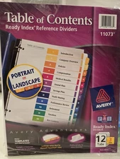 Avery 11073 Table of Contents Multicolor Dividers 1-12 Tab - 3 Sets NEW SEALED