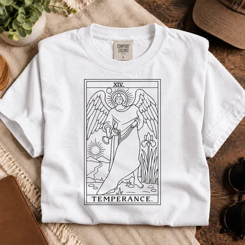 Temperance Tarot Card T-Shirt White Unisex Tee Size L Short Sleeve Crewneck Top - product listing photo