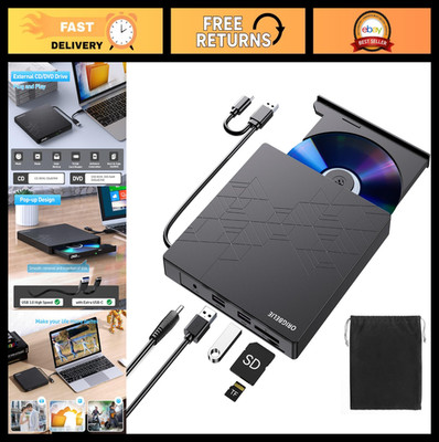 External DVD Drive USB 3.0 Type C CD/DVD ROM +/-RW Adapter for Laptop PC, Optica