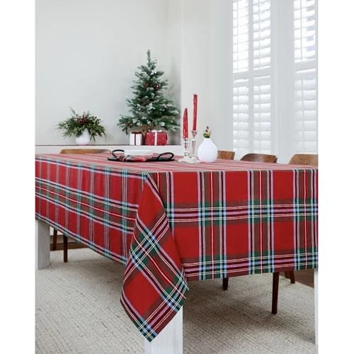  Linen Tartan Plaid Tablecloth 60 x 90 Inch  90" x 60" (Rectangular) Red Madras - Image 2 of 4