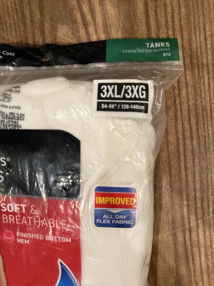 Hanes Tagless Tanks 3 Pack White 3XL 54-56" 100% Cotton - A0096 - Image 2 of 4