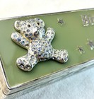 Vintage Silver Plated Baby Birth Certificate Box Rhinestone Teddy Bear Keepsakes — photo 5