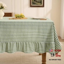 Sage Plaid Gingham Ruffled Tablecloth - 60" x 84" Rectangular