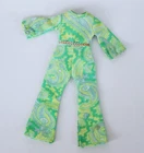 Vintage Barbie Clone Green Paisley Jumpsuit MOD Doll Fashion Outfit
