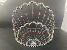 Vintage Large Rhinestone Metal Tiara Crown Pageant Celebration 