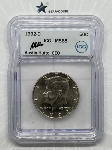 1992(S) Silver Kennedy Half Dollar ICG MS68 Austin Hutto Signed