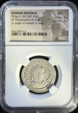 Philip II - BI Tetradrachm - NGC MS - Strike: 4/5 Surface: 4/5 - AD 247–249