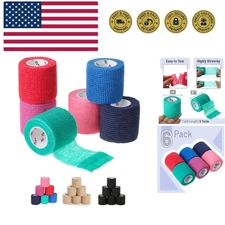 Self Adhesive Bandage Wrap, Assorted Colors, 2" x 5 Yards, 6 Pack, Elastic, S...