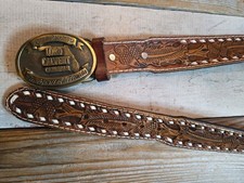 Vtg Hand Tooled Leather Monogrammed Belt With Brass Lord Calvert Whisky...