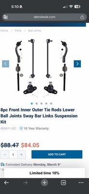 8pc Front Inner Outer Tie Rods Lower Ball Joints Sway Bar Links Suspension Kit