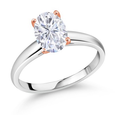 925 Silver and 10K Rose Gold Ring Ring Near Colorless Moissanite 9x7mm