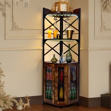5-Tier Industrial Corner Wine Bar Cabinet Liquor Storage Display Rack with Light