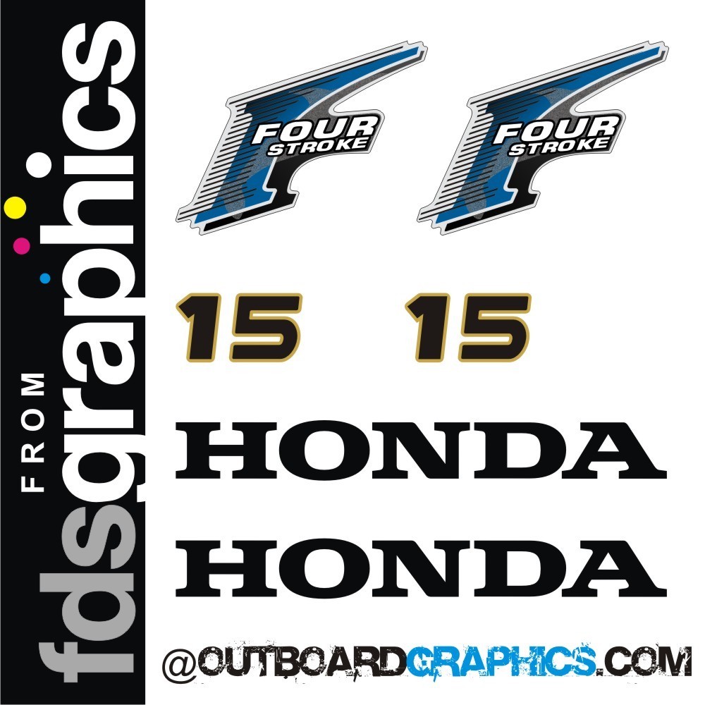 Honda 15hp 4 stroke outboard engine decals/sticker kit