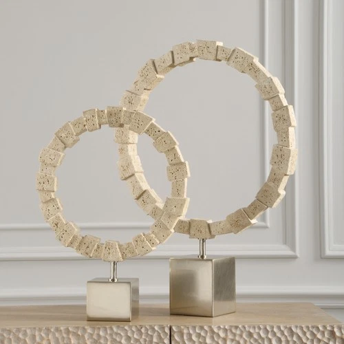 Uttermost 18167 Ivory Fusion Resin Stone Rings Sculpture - Set of - Off White - Picture 3 of 4