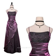 Vintage Prom Dress 4 Purple Maxi Gown Y2K Goth Princess Bead Overlay Strapless