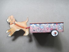 Vintage Tin Golden Retriever Dog Pulling Tin Wagon 12 in x 5 in