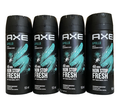 (4 Pack) Axe Apollo Men's Deodorant Body Spray 48hr Protection 150 ml / 5.07 Oz