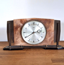 Vintage Metamec Mantel Clock Brass Marble Effect Retro MCM Working