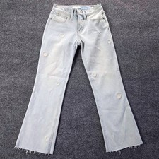 Lucky Brand Ava Mid Rise Crop Mini Boot Daisy Embroidered Jeans Light Wash 0/25