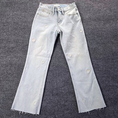 Lucky Brand Ava Mid Rise Crop Mini Boot Daisy Embroidered Jeans Light Wash 0/25