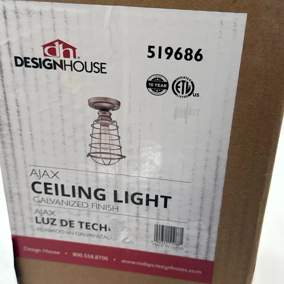 Design House Ajax Semi-Flush Light 6" Wide Galvanized 519686 Metal Cage Dimmable - Image 4 of 4