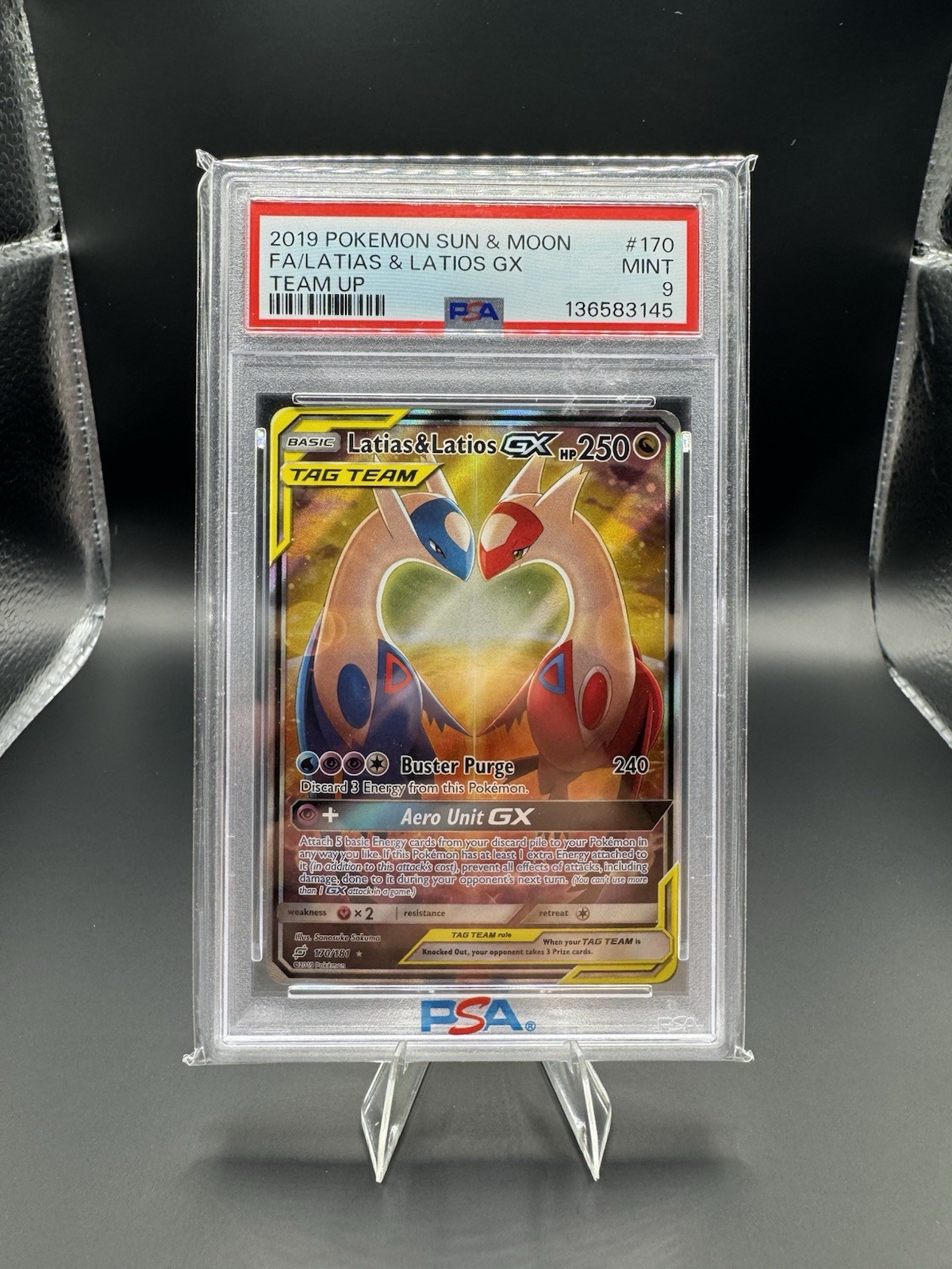 2019 Pokemon Sun & Moon Team Up #170 Latias & Latios Gx FA PSA 9 MINT