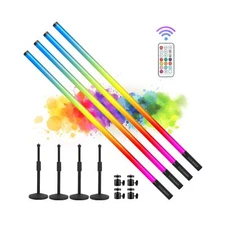 4Pack 4800mAh Battery Powered 4ft RGB led Tube dj Light bar with Stand Colore...
