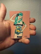 aceo original art card acrylic "Rockabilly Girl" (OOAK) Limited 1/1 Signed