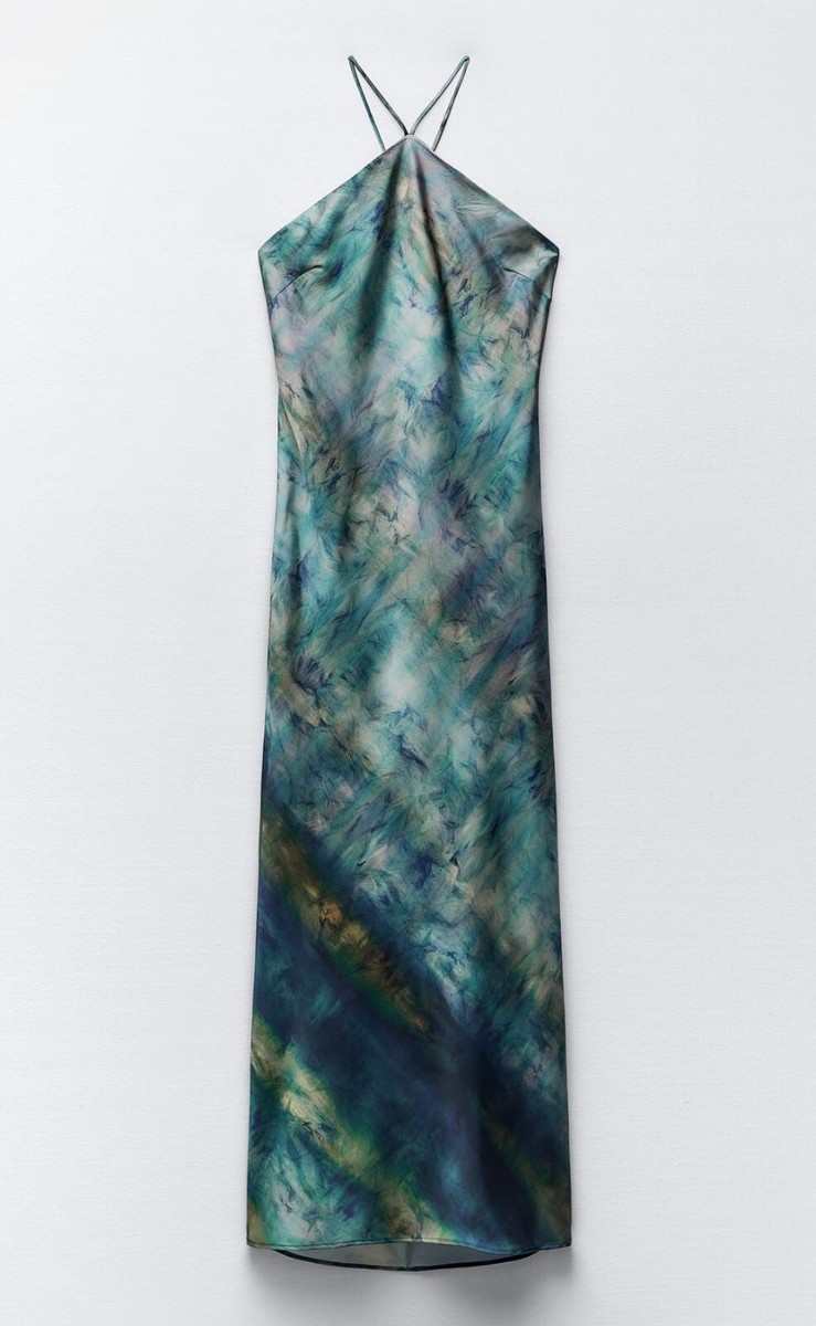 ZARA TIE-DYE PRINT HALTER SLIP DRESS MULTI-COLORED,US SIZE XS NEW