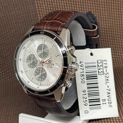 Casio Edifice EFR-526L-7A White Chronograph Brown Leather Mid-Size