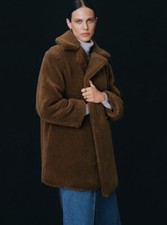 MANGO GORGEOUS Faux shearling oversized coat Teddy Brown COAT Fleece SIZE S