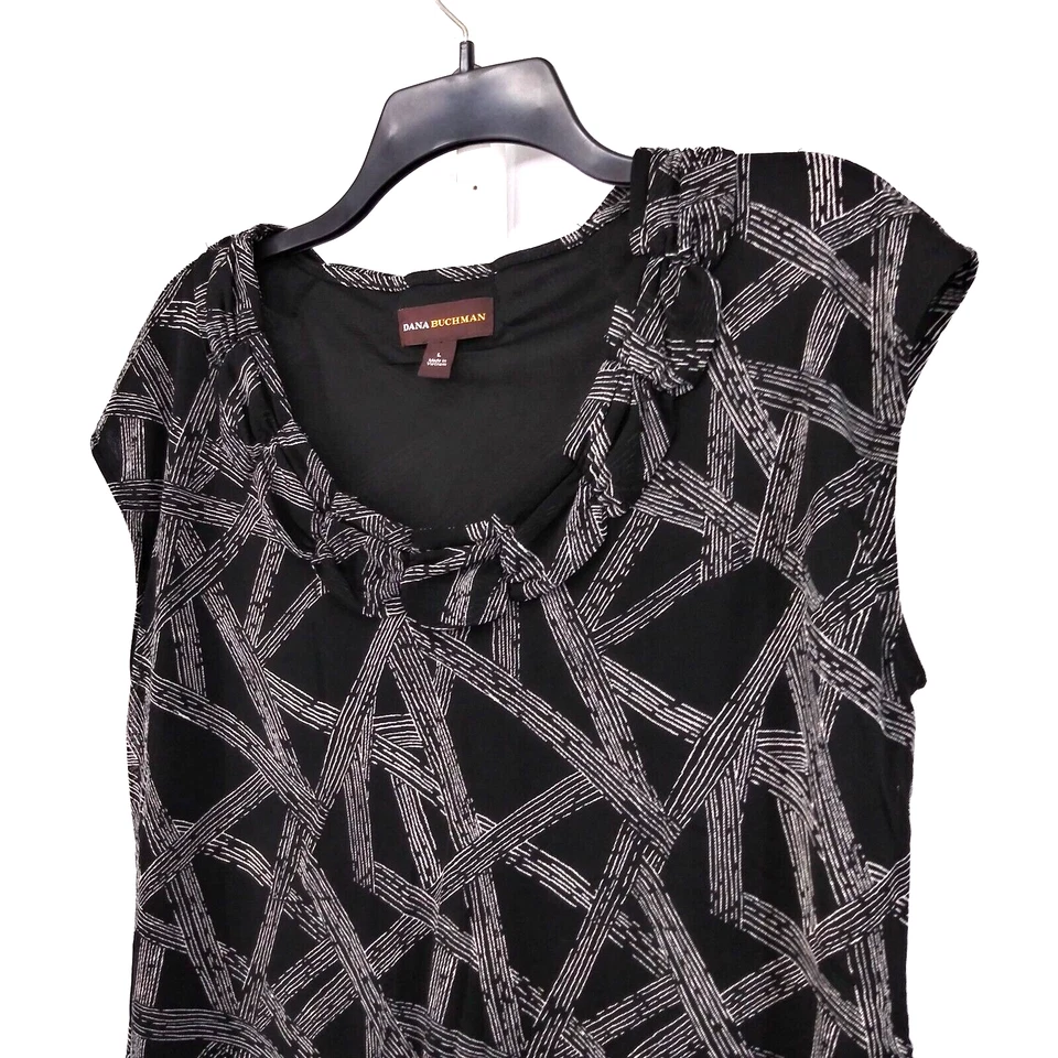 Blusa pulóver Dana Buchman para mujer talla L negra abstracta forrada transparente Foto 2 de 4