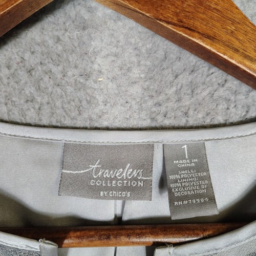 Chico's Travelers Jacket Womens 1 Gray Silver Sequin Open Front Crop Preppy - Picture 5 of 12