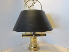 Vintage ceiling lamp brass Metal tole shade 2 lights brass tone 41" H