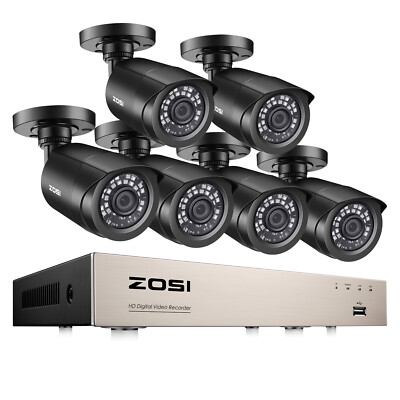 ZOSI H.265+ 8CH 5MP Lite DVR 6 1080P Outdoor Surveillance Security Camera System