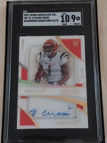 2021 Immaculate ISS-JC Ja'marr Chase Shadowbox Signatures 62/75 Graded 10/9