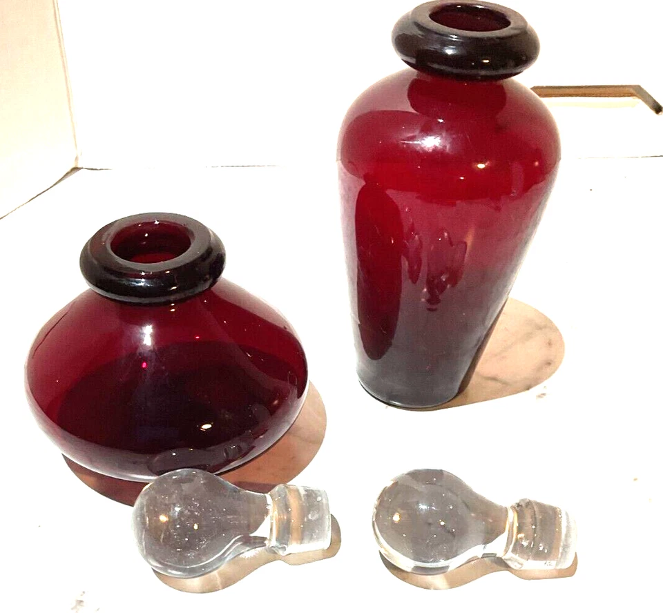 2 decantadores rojos arándano soplados a mano vintage de 5,5" y 8" Foto 4 de 4