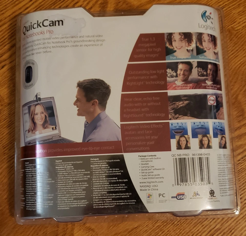 Logitech QuickCam For Notebooks Pro USB-2.0 Web Cam W/Microphone Sealed NEW - Image 2 of 4