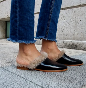 black mules with fur