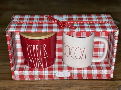 RAE Dunn Blumentopf-Set „Merry Mischief“ Mit Weihnachtszwergen – 3 Töpfe + Tablett + Rote Schleife, Handgefertigt