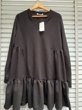 MANGO Black Babydoll Dress UK 10 Ladies Short Oversized Long Sleeved